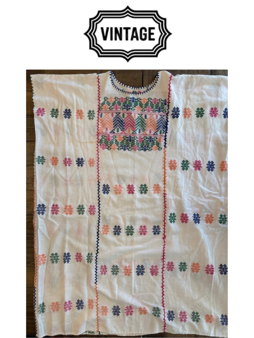 Vintage Embroidered Huipil Boho Kaftan